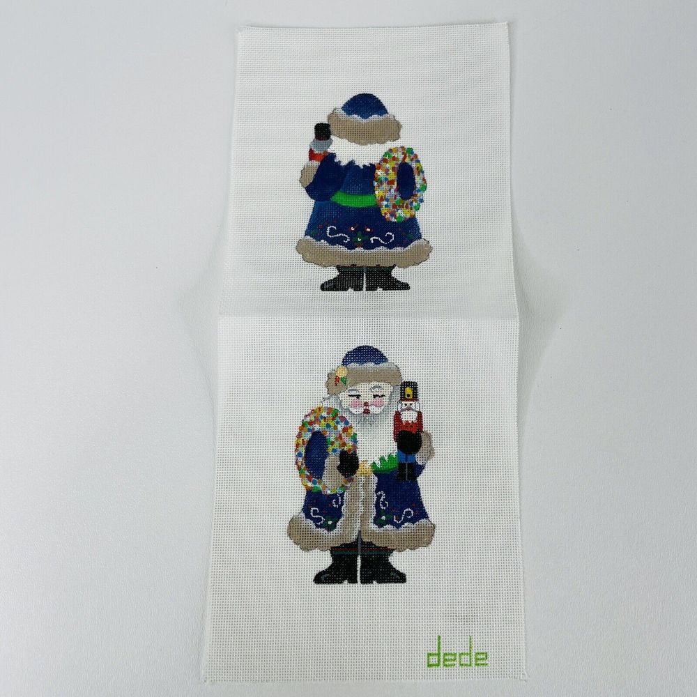 Dede Santa Hand Painted Canvas Needlepoint 24 Ct, 2-Sided Front & Back Wreath